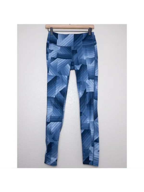 Athleta Chaturanga Geometric Leggings S Blue Frost Stretch Pocket Full Length - Image 2