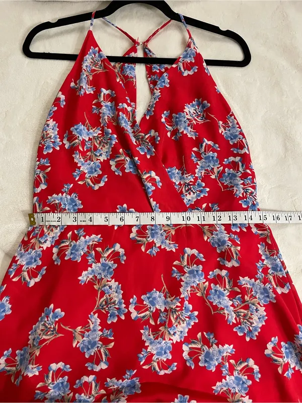 Lush Red Floral Sleeveless Maxi Dress with Open Back Size L NWT - Image 8