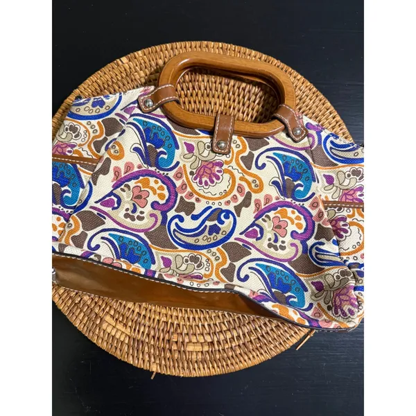 Relic Paisley Canvas Satchel Handbag Multi-Color‎ Wooden Handle Boho Bag - Image 6
