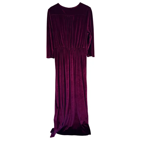Baltic Born Velvet Maxi Dress Women Size L Burgundy V Neck Long Sleeve Formal - Image 3
