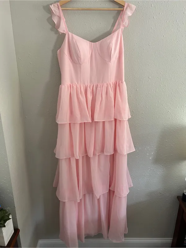 NWT JJs House Josseline Petal Pink Tiered Ruffle Chiffon Dress Bridesmaid Formal - Image 2