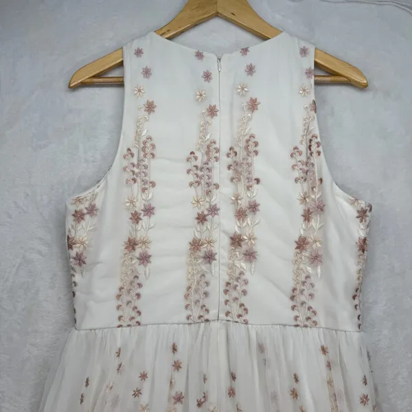 BHLDN‎ Embroidered Parsons Tulle Maxi Dress Formal Gown White Pink US 14 - Image 10