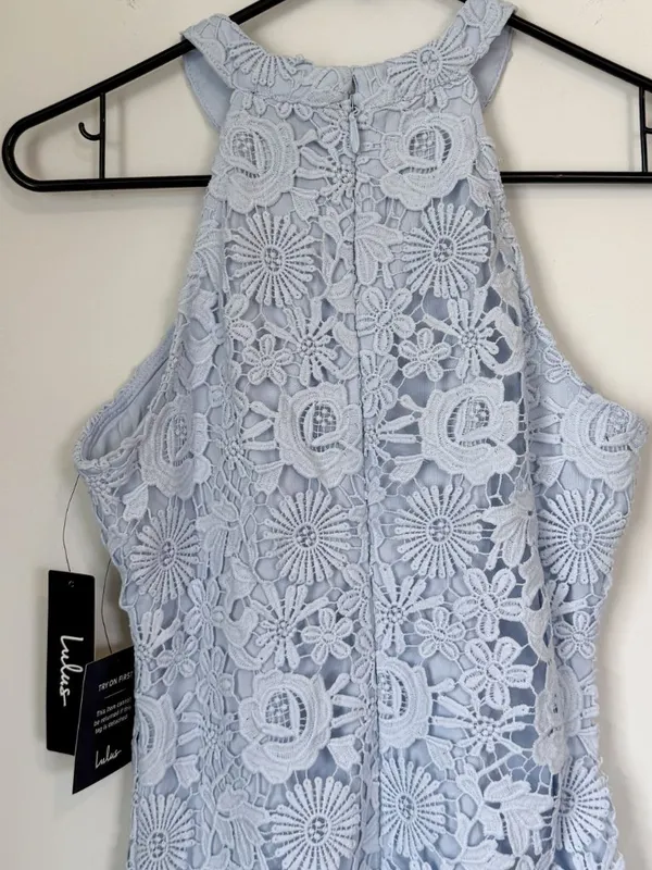 NWT Lulus Love Poem Light Blue Lace Mini Dress - Size: Small - Image 7