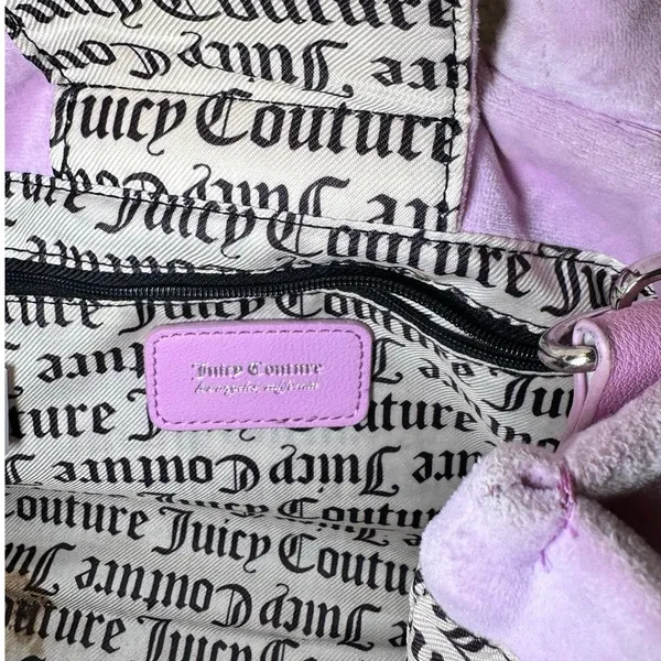 Juicy Couture Velour Rhinestone Mini Tote Y2K Pink Crossbody Bag Charm Coquette - Image 10