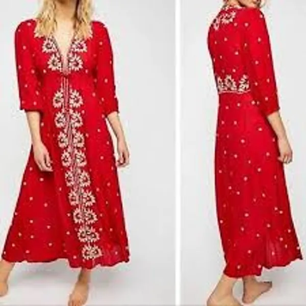 Free People Fabel Embroidered Maxi Dress Womens Size Medium Red White - Image 11