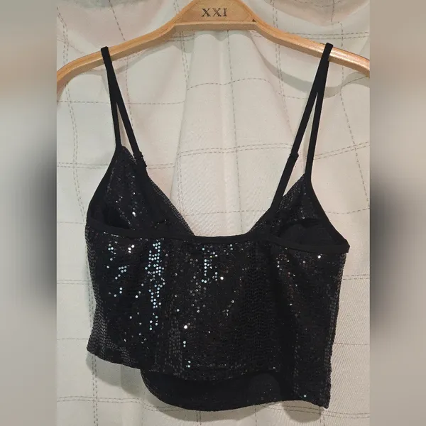Express Cowl Neck Sequin Crop Top - Image 4
