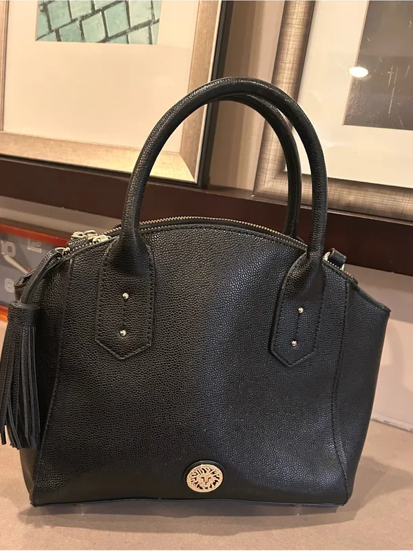 Anne Klein Structured Black Leather Top-Handle Satchel with Tassel Accent - Image 8