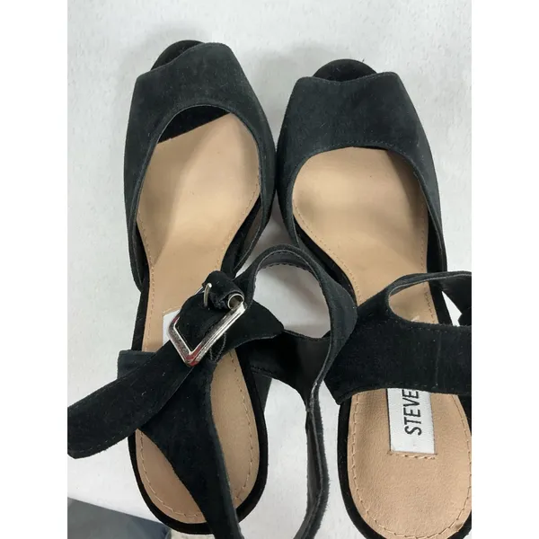 Womans Steve Madden Jillyy Platform Dress Shoes Black 6 M Peeptoe Strappy Heel - Image 7