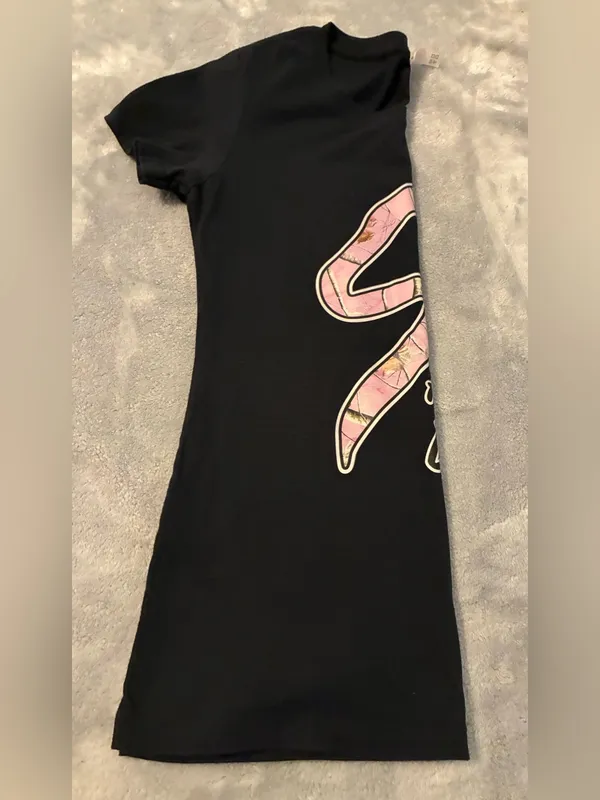 Women’s Ideal T by NEXT LEVEL Black Tee with Pink Camo Ribbon "His Doe" Size M - Image 6