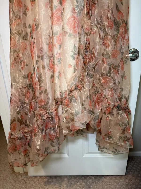SHEIN Floral Ruffled Chiffon Maxi Dress - Peach Rose Print Size M NWT - Image 4