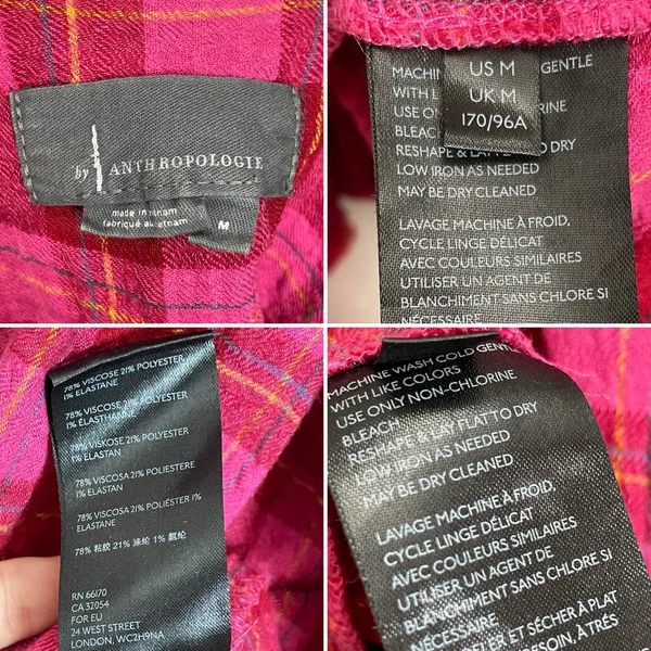 Anthropologie Isadora Button-Back Tunic Posy Pink Shirt‎ Blouse Top Plaid Medium - Image 9