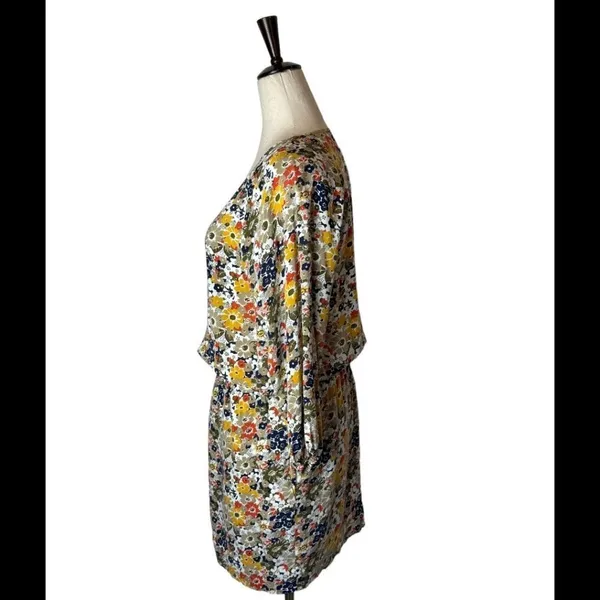 QMack Yellow Floral Print‎ V Neck Elastic Waist Blouson Mini Dress Size XS - Image 7