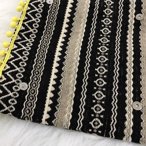 Just Fab Fold Over Bag Yellow Pom Pom Tassel‎ Trim Colorful Clutch Purse - Image 9