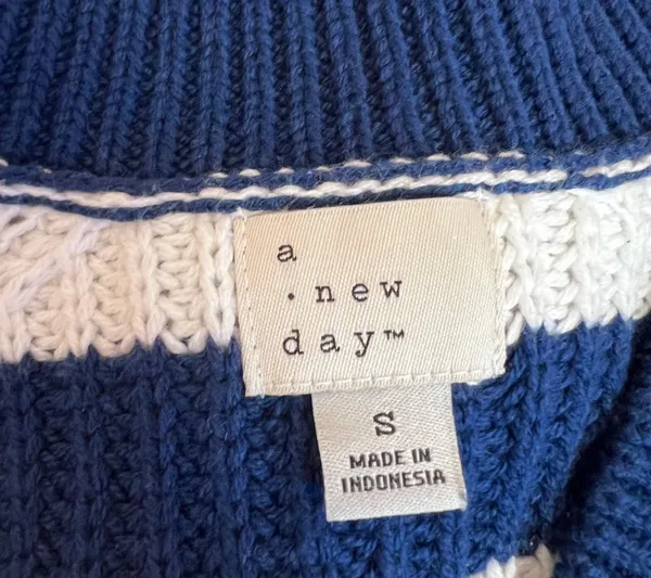 A New Day Blue & White Striped V-neck Knitted Nautical Baggy Sweater - Image 7