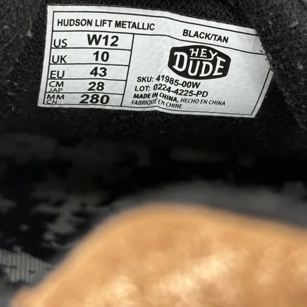 Hey Dude Hudson Lift Metallic‎ Black Tan Platform Sneakers Womens 12 41985-00W - Image 6