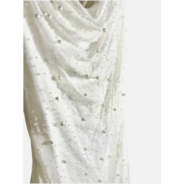 Midnight Doll White Pearl Beaded Midi Dress Small Open Back Rush Birthday - Image 12