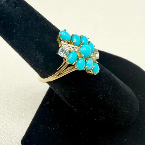 Sleeping Beauty Turquoise White Sky Blue Topaz 18k Yellow Gold Over Silver Ring - Image 3