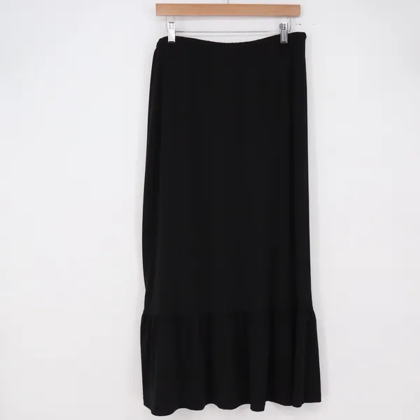 Liz Claiborne Skirt Womens L Liz & Co Black Ruffle Hem Stretch Maxi Excellent - Image 5