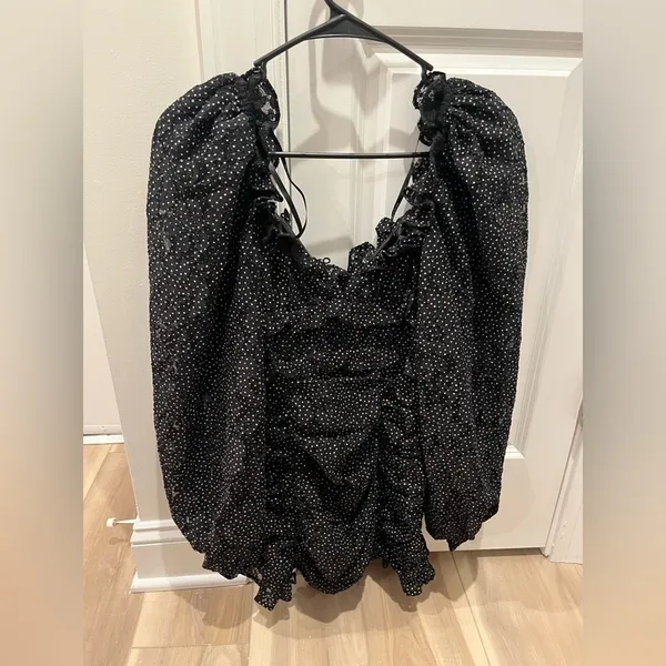 NWT For Love & Lemons Lelia Lace Mini Dress Black White Polka Dot XS - Image 5