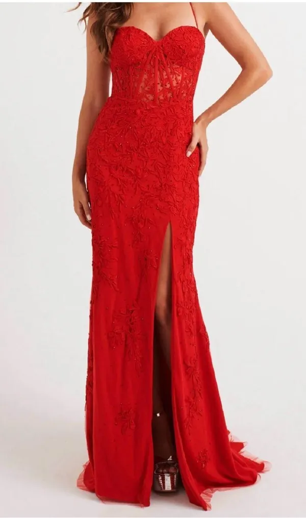 Faviana Prom Dress Red Slit 11054 - Image 4