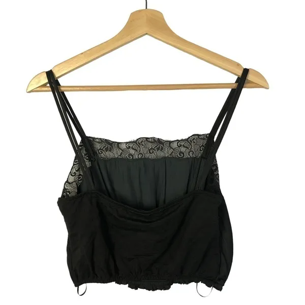 Zara Black Lace Bust Smocked Waist Crop Tank Top‎ S - Image 2