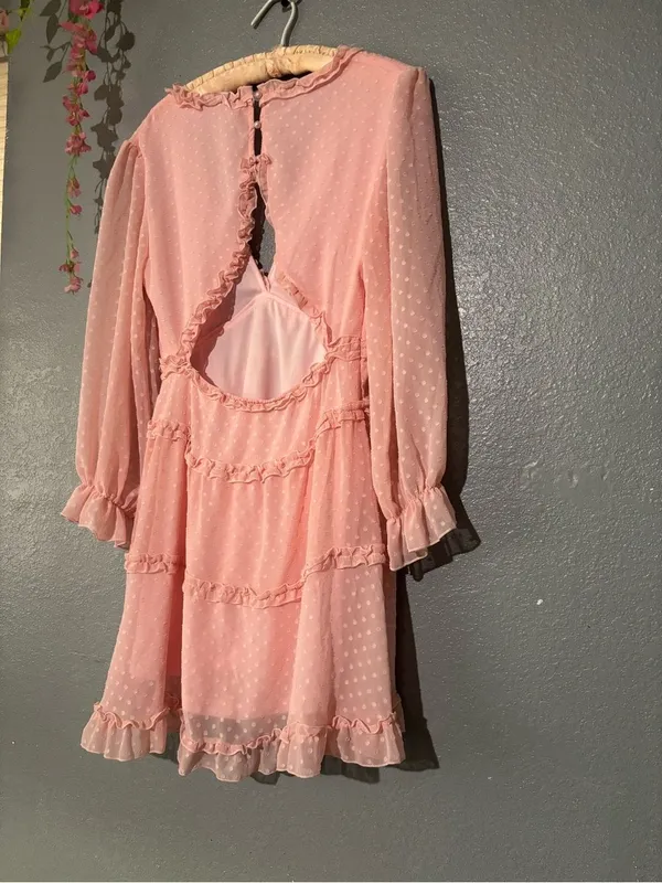 Women's Pink Ruffle Swiss Dot Babydoll Nightdress - Image 5
