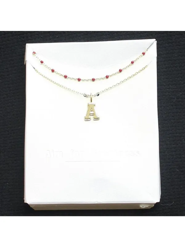 NEW A New Day Beaded "A" Initial Necklace Set 2-Pack Gold / Marron Red 16" 18" - Image 2