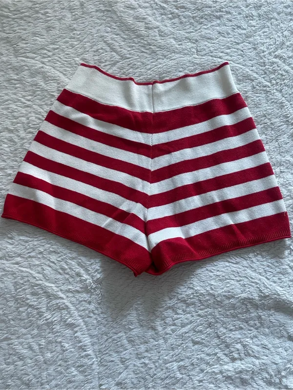 Double Zero Fitted Knit Red Stripe Shorts - Image 4