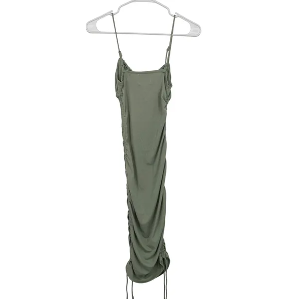 Princess Polly Mini Dress Size 0 Green Excellent Ruched Ribbed Bodycon Sage Hoco - Image 5