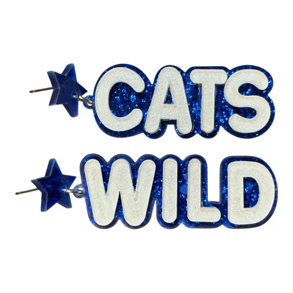 Kentucky Wildcats‎ Earrings Blue Glitter Star Dangle Drop Statement Jewelry New - Image 3