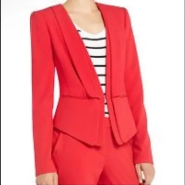 BCBGMaxAzria Bright Red Suit Jacket Sexy Tapered Crop Feminine‎ Size S - Image 3