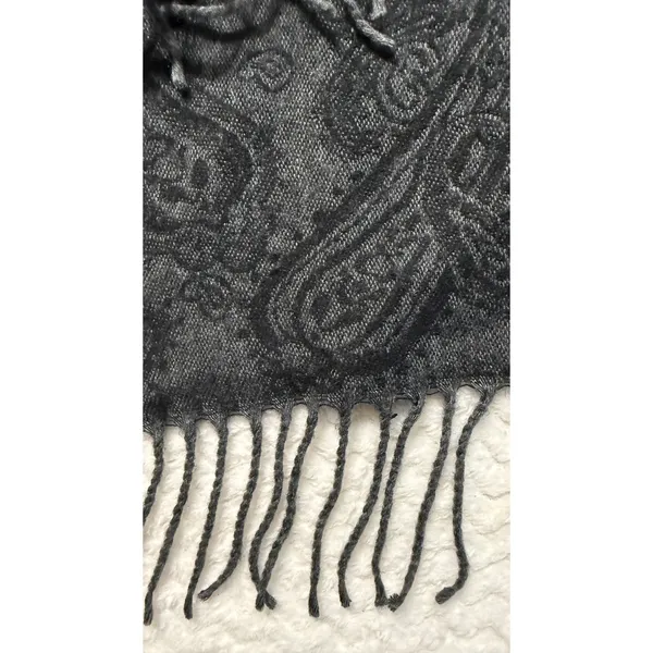 Cejon Made in Italy Charcoal Black Paisley Fringed Acrylic Scarf RN 98072 - Image 5