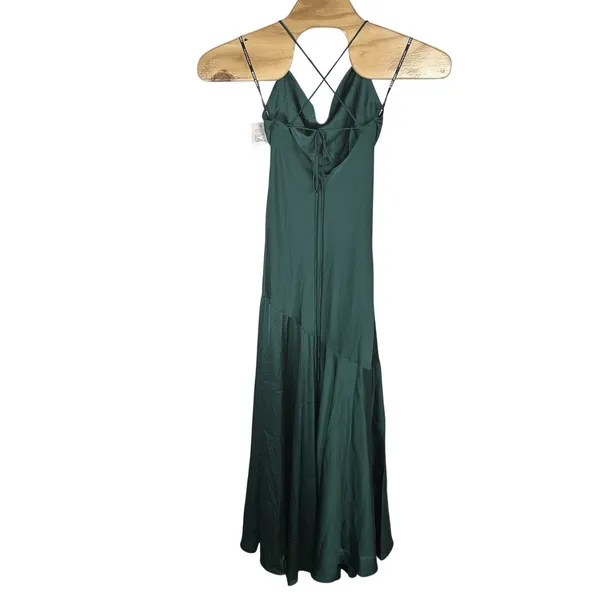 NEW Birdy Grey Olivia Matte Satin Slip Maxi Dress Sz XS Emerald Green Cowl Neck - Image 5