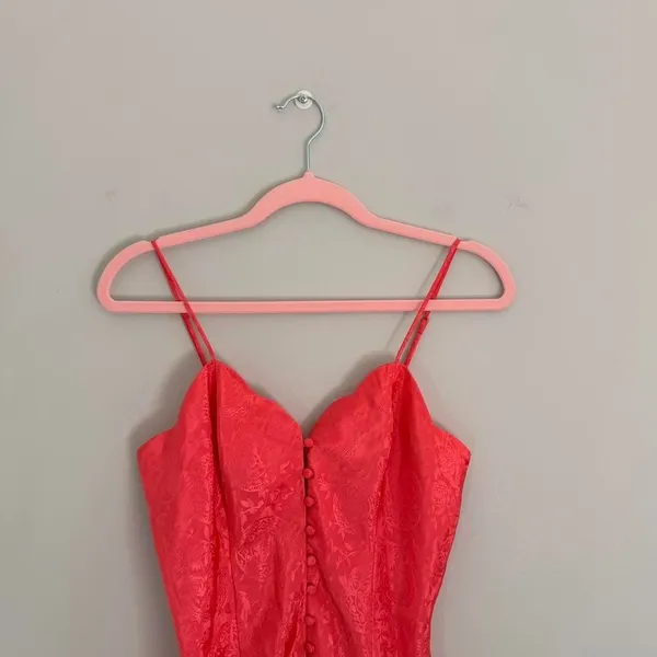 Vintage Coral Gold Label Victoria'S Secret Paisley Print Mini Slip Dress - Image 3