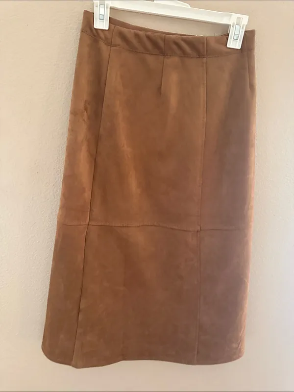 Max Studio Brown Suede A-Line Midi Skirt - Image 5