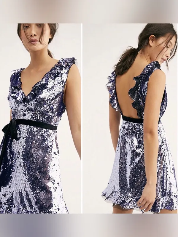 Free People Sequin Siren Ruffled Mini Dress - Image 5