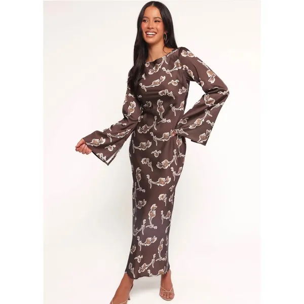NWT Petal & Pup Floral Maxi Dress Long Sleeve Brown Size 4 Minimalist Fall Glam - Image 2