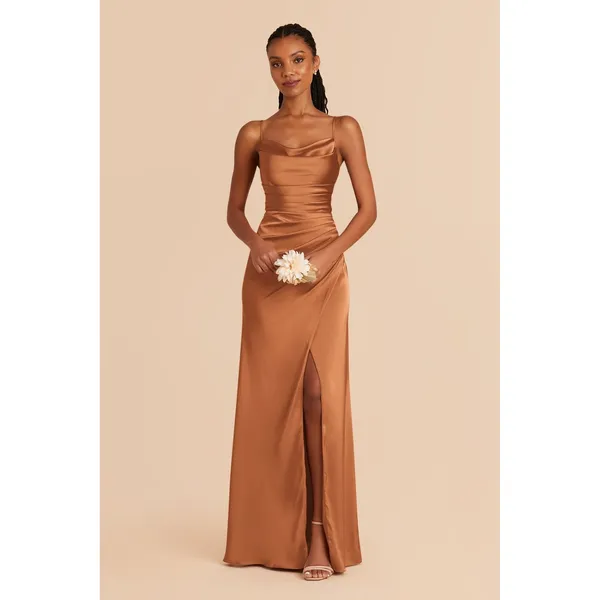 Birdy Grey Bridesmaid Dress Lydia Rust Satin Cowl High Slit Size XS Summer Fall - Image 3