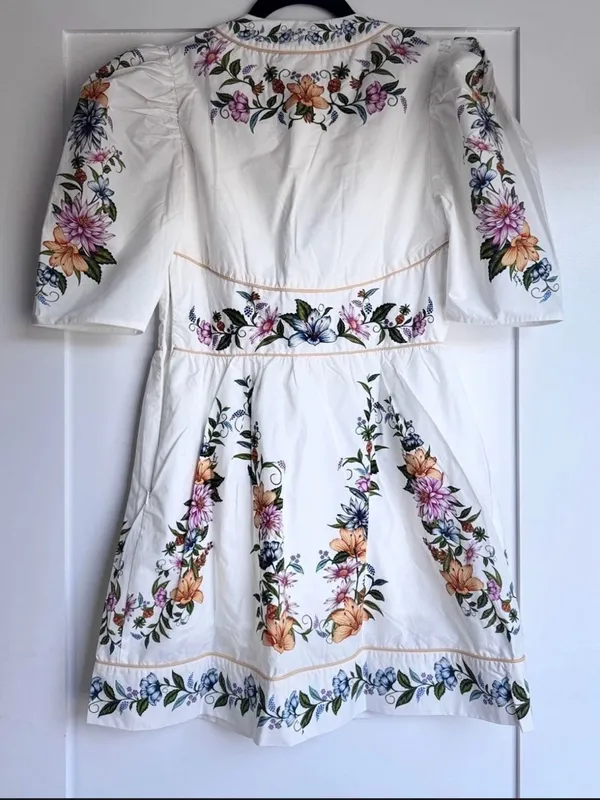 Farm Rio Sweet Bloom Dreamscape Floral Puff Sleeve Mini Dress Size L - Image 7