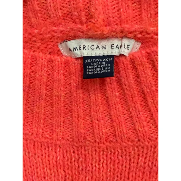 American Eagle Neon Pink Mock Neck Cropped Sweater XS Marl Knit Pullover - Image 2