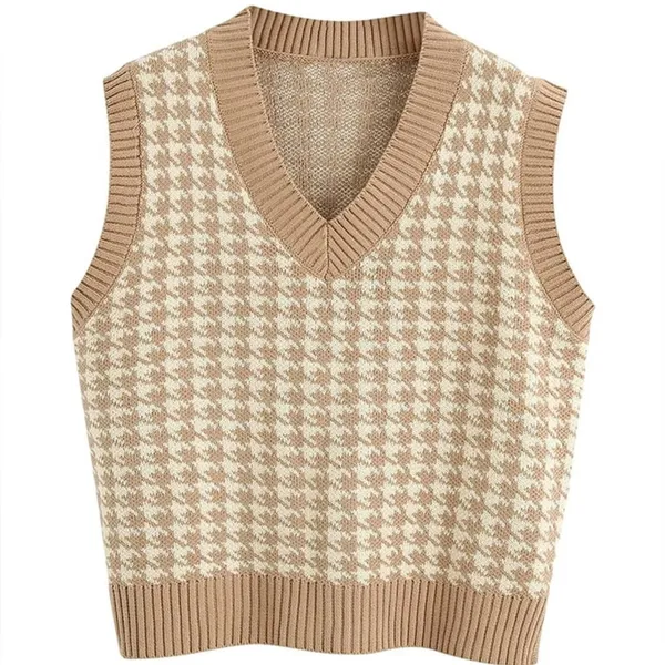 V Neck Sweatervest Houndstooth - Image 2