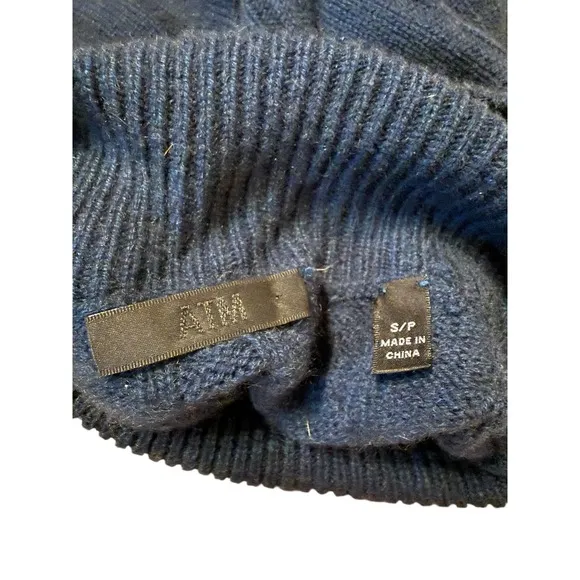 ATM Cable Knit Turtleneck Sweater Women's Small Navy Blue Pullover Cozy FLAWED‎ - Image 3