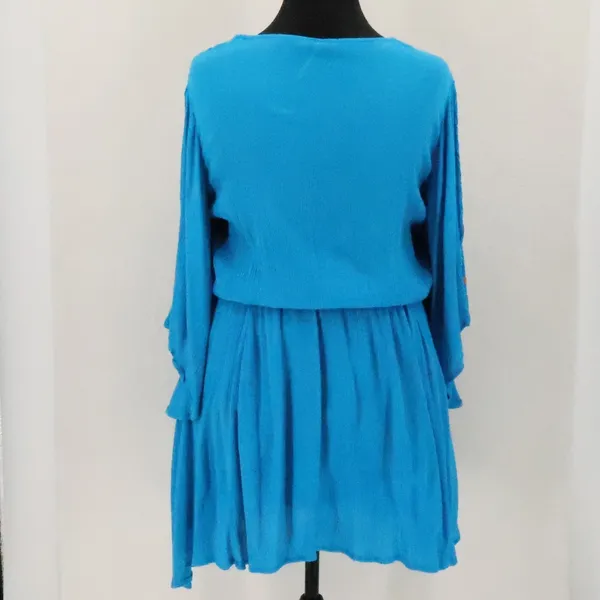 Free People Cora Embroidered Mini Dress Womens Size S Blue Boho Tassel Beachy - Image 6