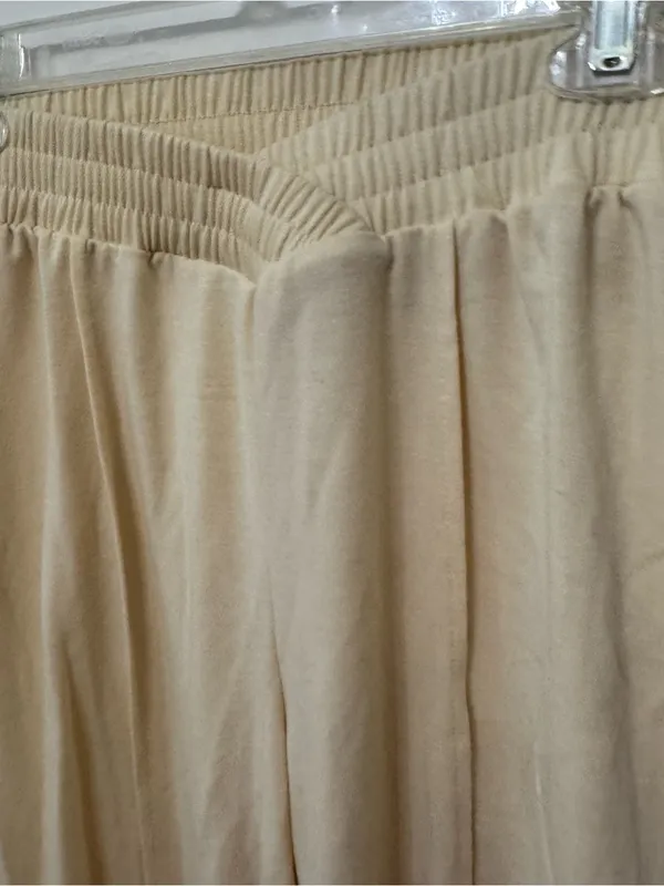 cream elastic-waist wide-leg lounge trousers. XS - Image 2