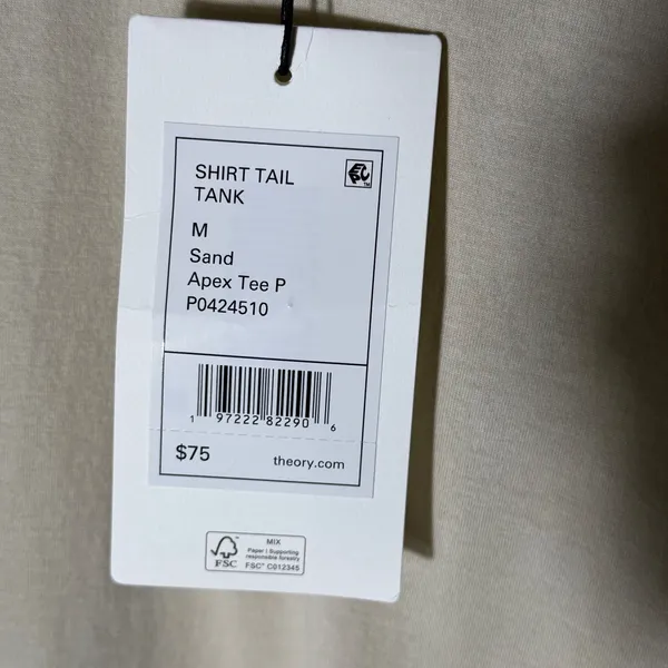 NWT Theory Shirt‎ Tail Tank Top Sand Sleeveless Crewneck Size M - Image 7