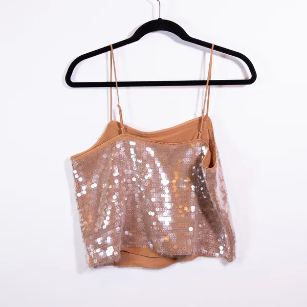 Madewell Sequin Sparkle Embellished Square Neck Cami Tank Top Fallen Timber M - Image 4