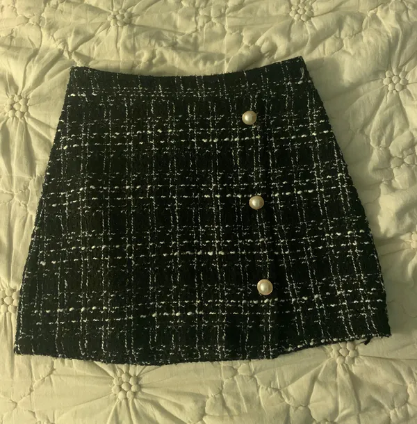 SheIn Black And White Plaid Tweed Skirt - Image 2