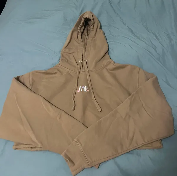 Alpha Phi Cropped Embroidered hoodie Tan Size L - Image 2