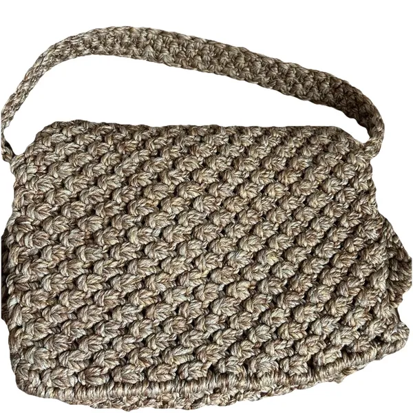 Vintage‎ Woven Tan Woven Rope Fold Over Jute Boho Handbag Shoulder Bag Purse - Image 3