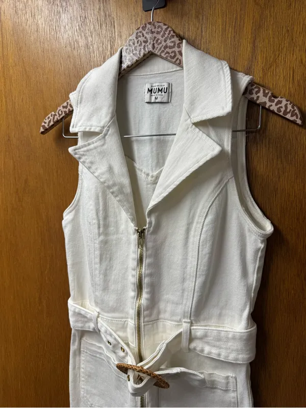 Show Me Your Mumu Jacksonville Cropped Jumpsuit Denim Pearly White Medium - Image 5
